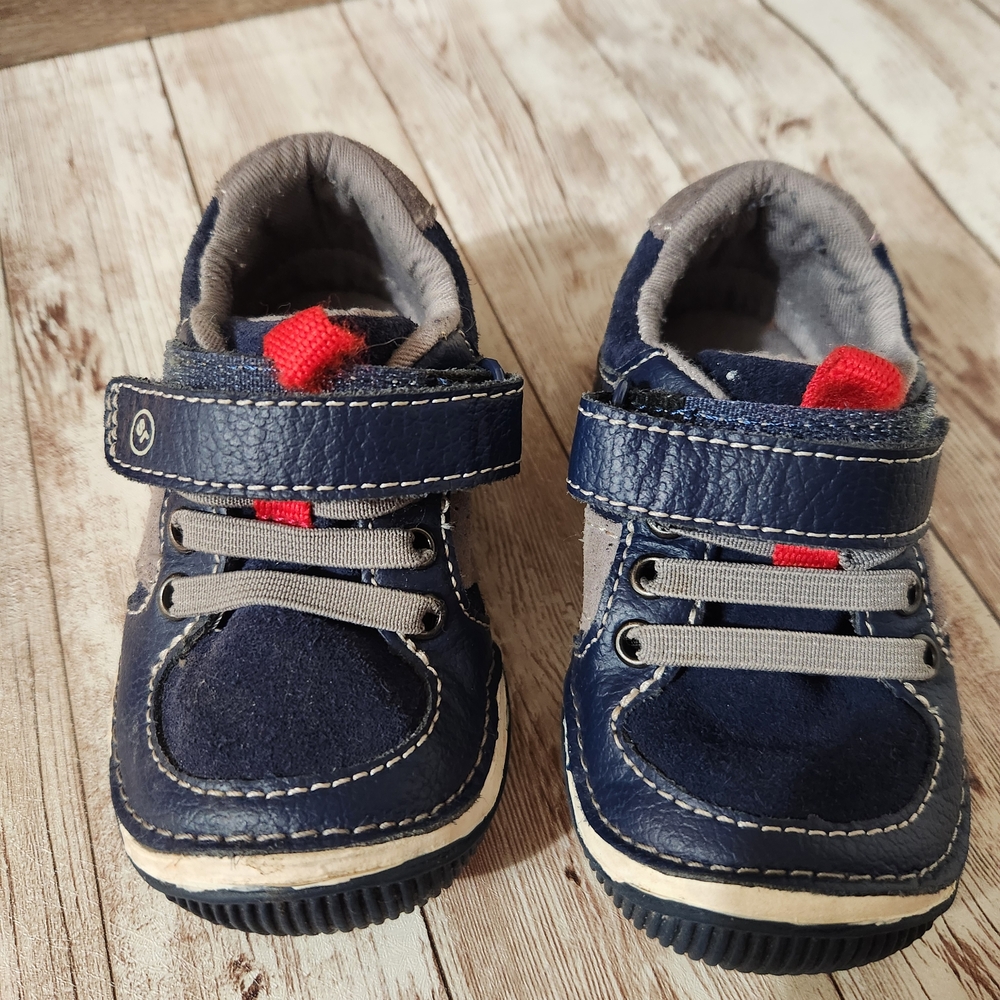 Stylish Navy Blue Kids Shoes with Red Accents